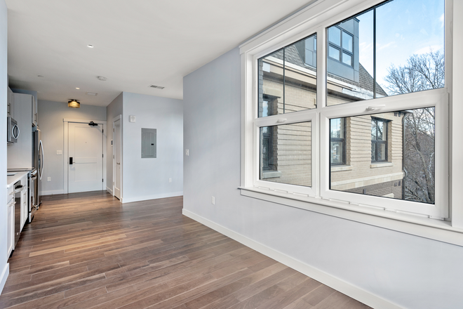 living/sleeping area - New construction North Brookline studio with AC and in unit laundry Apartments