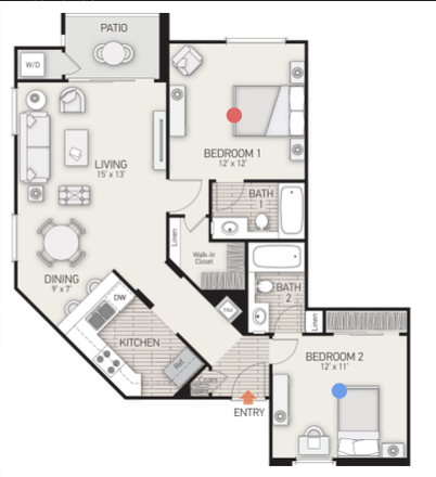 Floor Plan - Shared spot available in a 2b2b UTC housing for male Apartments