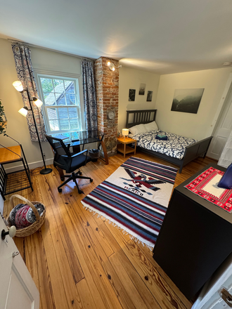 Bedroom w full size bed 54" plus desk and desk chair, lovely views, ground floor - Furnished room in shared home-Mountain Ave-Princeton