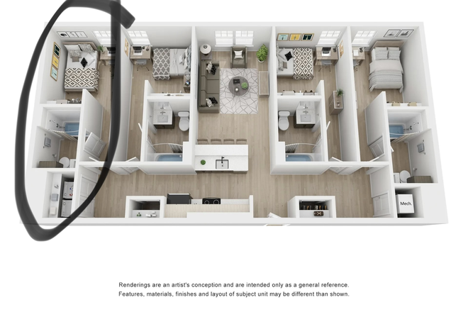 Bedroom circled is bedroom for lease. - Fieldstone Apartments Spring, 2026, Fall 2026 and Spring 2027 at Discounted rate