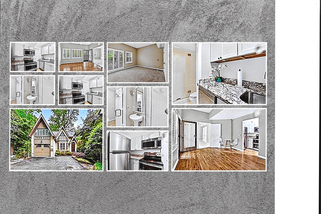 Collage of exterior, kitchen, living room, bath w/shower; bath w/tub, bedroom w/new carpet - 1bedroom Garden Terrace Apartment