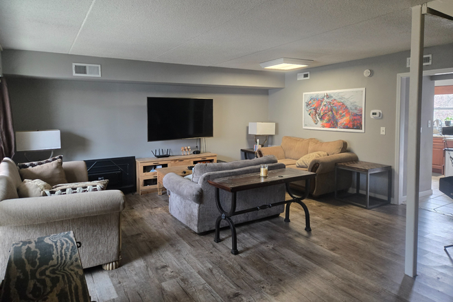 Living room - Master bedroom & private bathroom in 3 bedroom Condo close to campus and West Town Mall