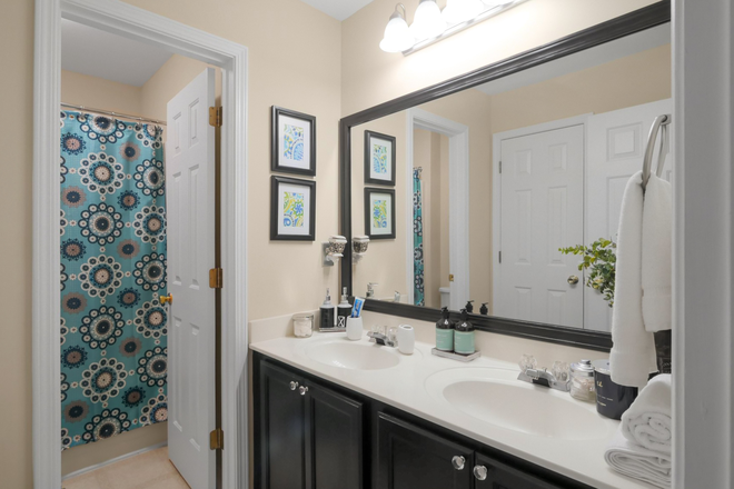 Bathroom with double sinks and large mirror - Housing for KSU Students or Staff – Private Bath + Utilities Included + Move-In Special! House