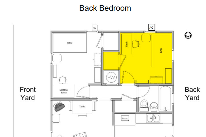 Layout Back Bedroom - 1 Room Available in our Furnished Duplex with Balcony in Old Town Orange – Available in August. Duplex