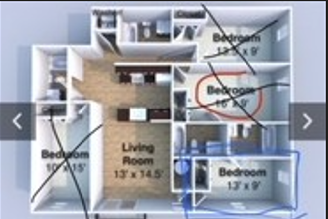 The Bedroom outlined in blue is the one available to rent. - Room for sublease