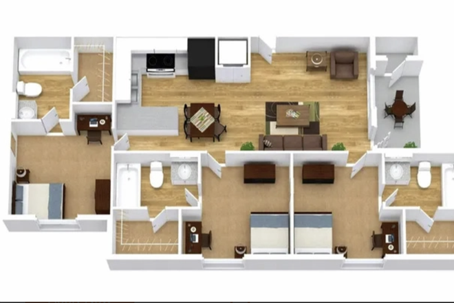 3x3 Floor Plan - The Heights of Knoxville - Student Housing Apartments