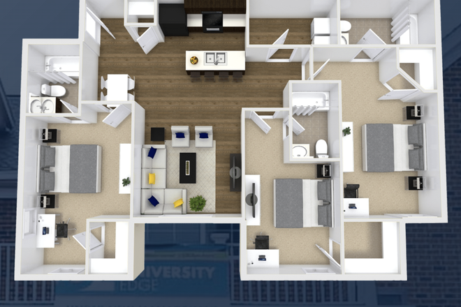 Floor Plan - University Edge Room in a 3x3 Apartment