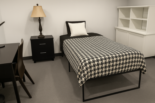 Bedroom C: $880 Private room with Single sized bed - Private rooms in a shared basement at Keele St, York. Utilities included! House