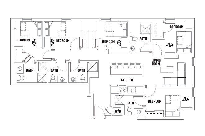A layout of the apartment - 959, 5 Bed - 5 Bath A Semi-Private Bath (Will pay for first months rent)