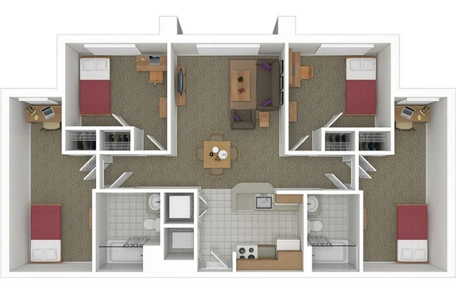 Unit A (first from the left) - 4 Bedroom, 2 Bathroom
