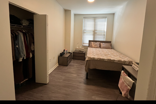 Furnished Bedroom! Bed, drawers, study table, and closet included! - The University View Apartments
