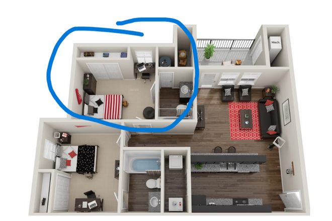 Floorplan (available bedroom circled) - The Club at Chandler Crossings