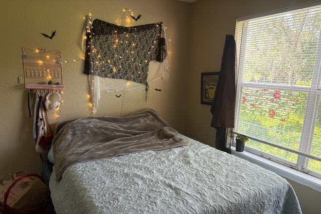 Bedroom with window, queen size bed - Boardwalk at Alafaya