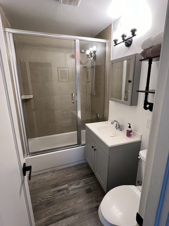 Newly remodeled bathroom with shower and tub - Cute, cozy home near Anschutz Medical Campus