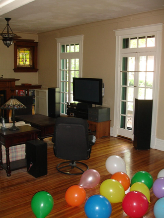 Livign room - House for rent across Washington University, Central AC, Hardwood flrs, brick, 0.1 mile from campus