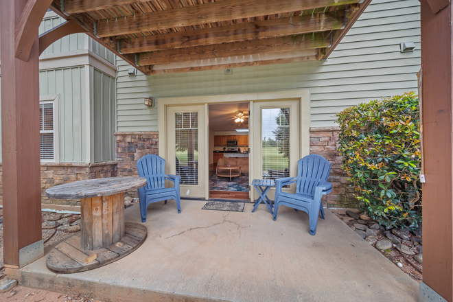 front Patio with 4 Adirondak chairs - The Flats at The Pier  - 1613 Muscovy Way - CAT Bus Route for Clemson University
