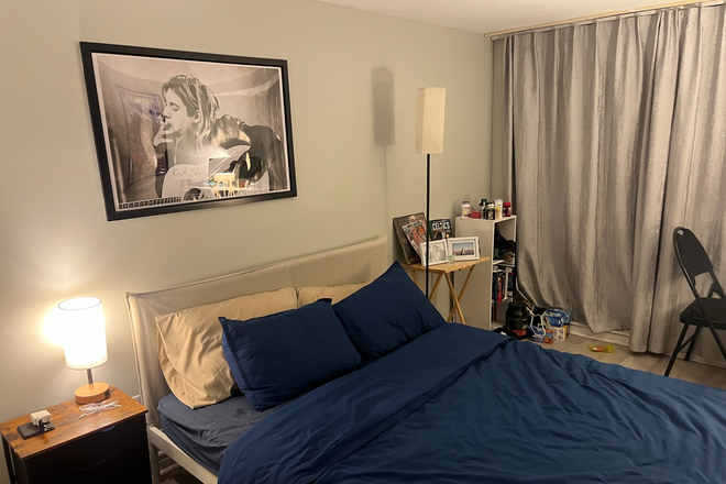 King sized bed - 1 Furnished Master Bedroom in 2-Bed, 2-Bath Flat connected to Bloor-Yonge station