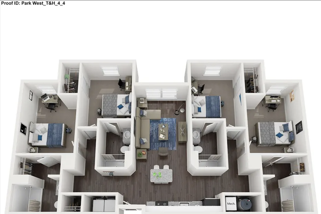 Floorplan of 4x4 Hillside - Park West Apartments