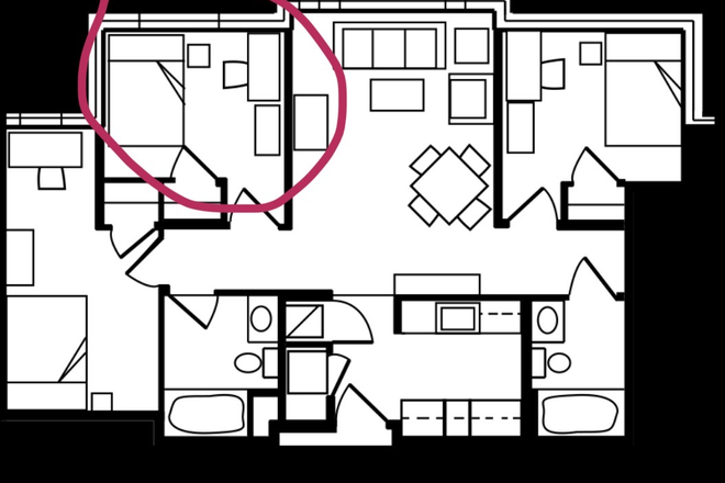 Floor Plan (circled part is room B) - South Campus Commons 4, 4502 unit B Apartments