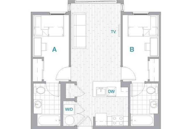 Floorplan - Landmark Apartments, 2 bed, 2 bath, close to Campus