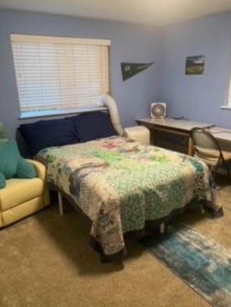 Full Sized Bed, all Bedding + Towels Provided.  Recliner chair,  new carpeting! - MODERN FURNISHED QUIET MASTER BEDROOM BATHROOM MINI SUITE with own KITCHENETTE!  WIFI + UTILS Incl Apartments