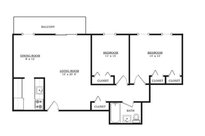 A picture of the general floorplan. The arrangement varies slightly in the apartment, but the rooms are all the same. - Parkway Plaza Apartment (taking over a lease)