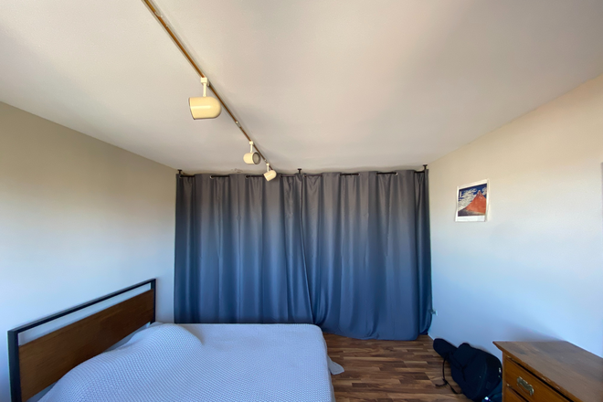 Blackout Curtain Divider between Dining Area and Bedroom - 607 W Wrightwood Ave. Apt. 613 Summer Sublease