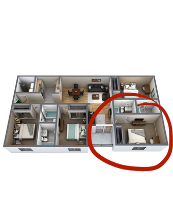 Floor plan / Available Bedroom - Knights Circle 4x4 Male 1 Bedroom Release Apartments