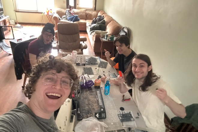 Living Room Selfie with some other folks building wargaming miniatures - Looking to Sublease or Transfer Lease at 237 Whitehills. Great location next to the Public Library
