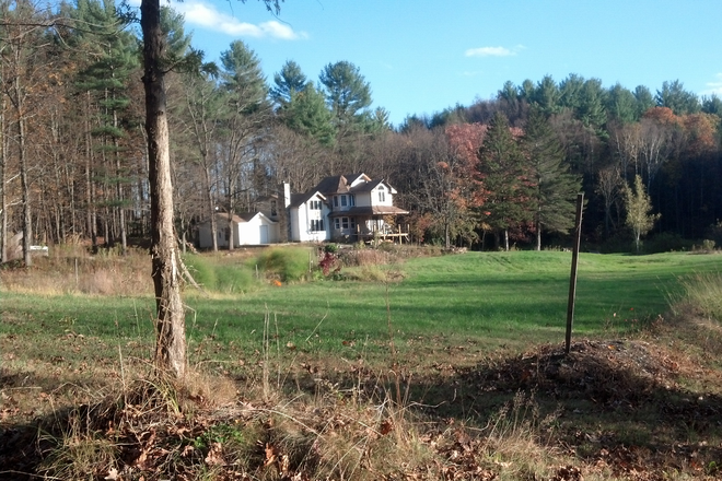 Front of Home From Land - Housemates, Own Room, Full Bath w/utilities on 67 acres of woods/trails