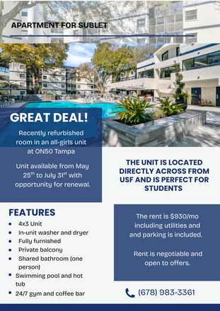 Poster - On50 Tampa Sublet