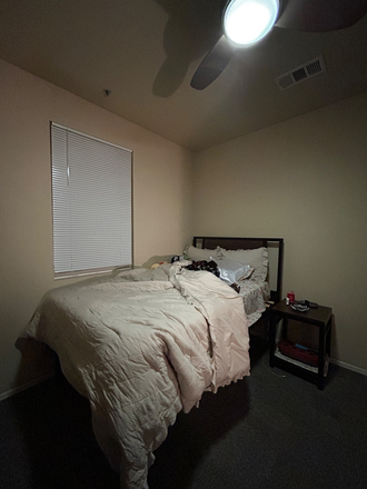 Bedroom: Bed, Nightstand, Ceiling Fan - Camino Del Sol