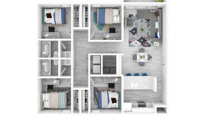 Floorplan - 4x2 Apartment leasing 1 private bed and 1 shared bath