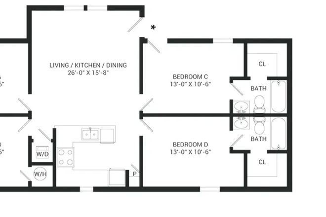 Lease is for one bedroom with own bathroom. - Highpointe - D1 Lodge floorplan - One Bedroom Available for Lease Takeover