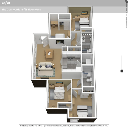 Floorplan - Courtyards 4BR/2BA Lease Transfer – $902/Month – Free Parking Spot - Available ASAP Apartments