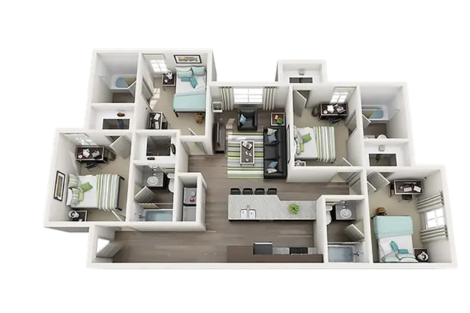 Overview of entire unit. You will be in one of these rooms. - Millenium One Apartments