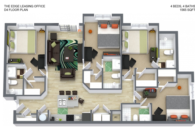 Unit layout - The Edge Apartments, walking distance from campus
