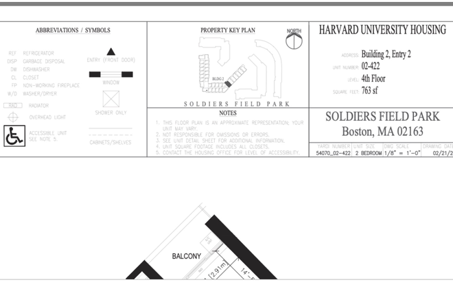 Layout of apartment - 2 Soldiers Field Park 422 Boston