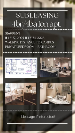 4 bed 4 bath apartment - Looking to sublease my apartment at the Ion- 4 bed 4 bath