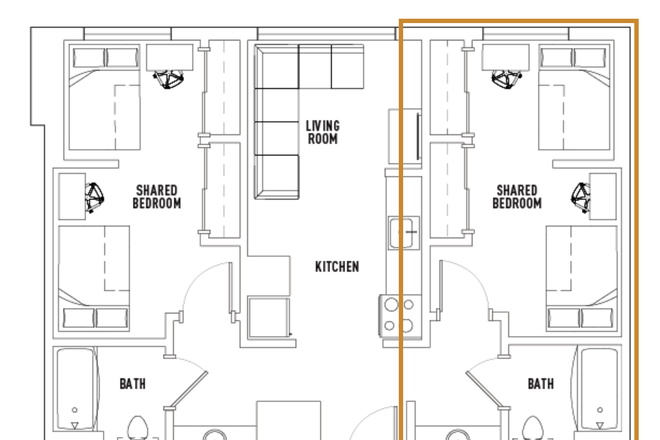 Floorplan of Apartment with Specified Room for Sublet - LightView Double Room (2 Bed/2 Bath - Type A)