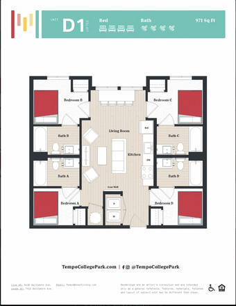 Floor plan - Tempo College Park Apartment
