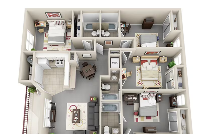 every apt looks a little different but this is the floorplan! please text for more pictures! - 2 bedrooms at Riverwind at Alafaya Trail very close to campus, $900 a month!