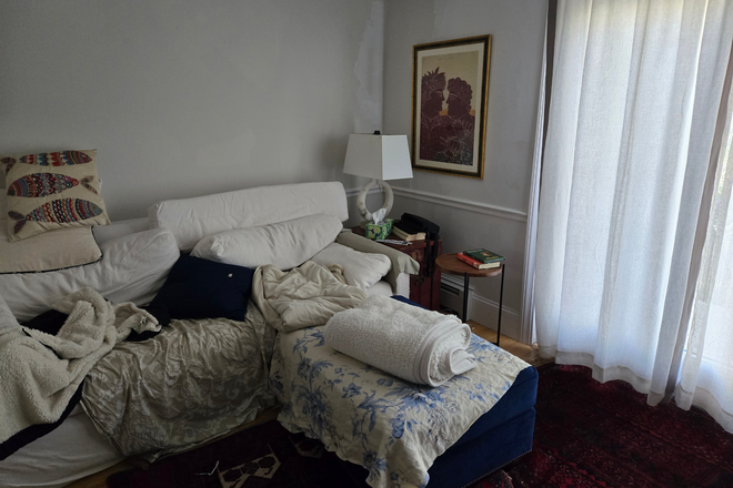 Living room sofa - Sunny top floor apartment with bedrooms, near Kendall Sq, MIT, MGH