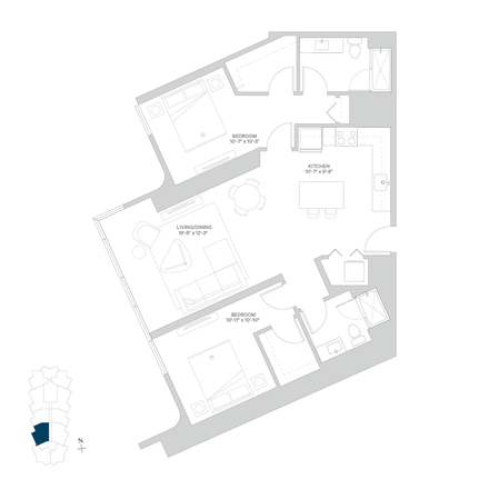 Floorplan - 100 Above the Park park-view 2B2B sublease starting late-March, $450 off from the base rate