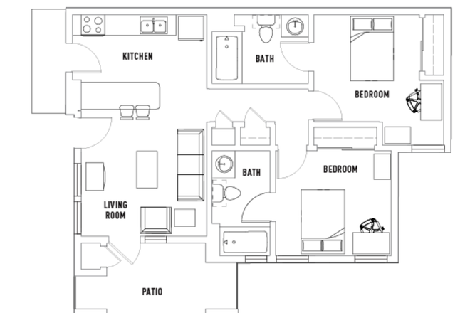 Overall Floor Plan of 2Bed 2Bath (subletting Unit B) - Summer Sublet for Vista Del Campo (VDC)