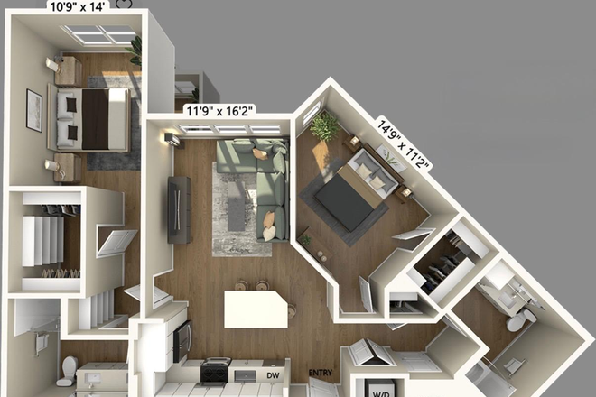 2BR/2BA floor plan with separated bedrooms and private bathrooms, offering plenty of privacy for each roommate. - September Move-In! Private Bed & Bath in Brand-New Quincy 2BR/2BA