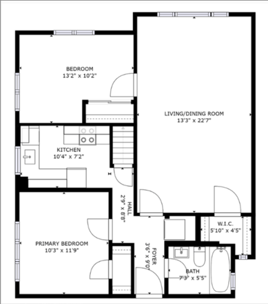 not pictured is the upstairs loft room with roof access - 3bd/1ba close to campus with in unit w/d and loft