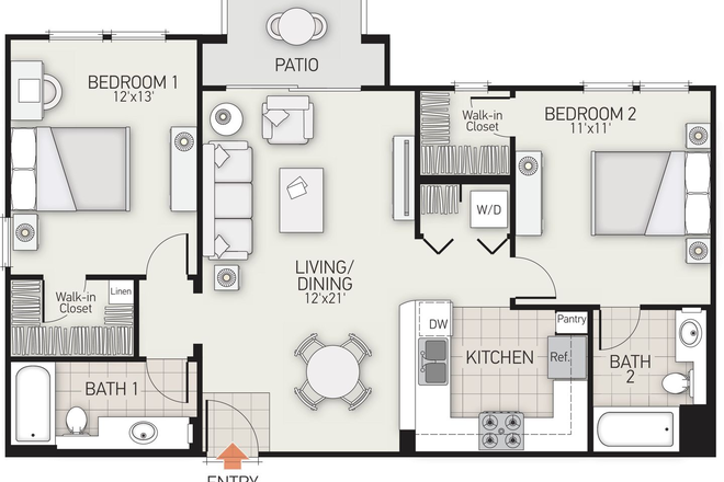 Bedroom 2 is for renting - Private room with an attached bathroom in a 2B2B