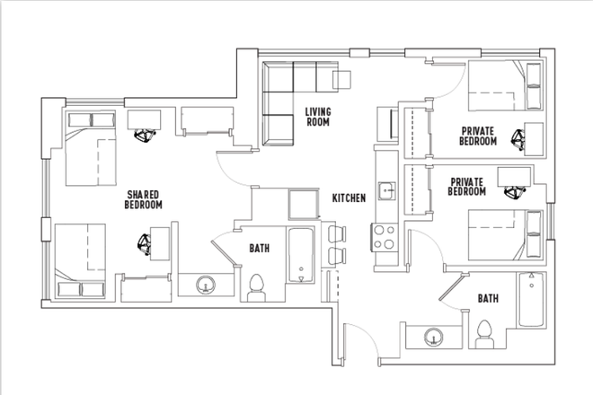 Floor plan - All Bedspaces in LightView 3 bed/2 bath May-Aug Apartments