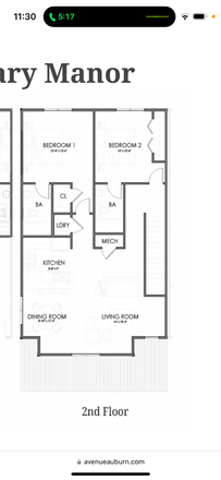 2 BR / 2 BA upstairs unit - The Avenue - Rosemary Manor 2BR/2BA floorplan .9 miles from Toomers Corner on Tiger Transit. Rental